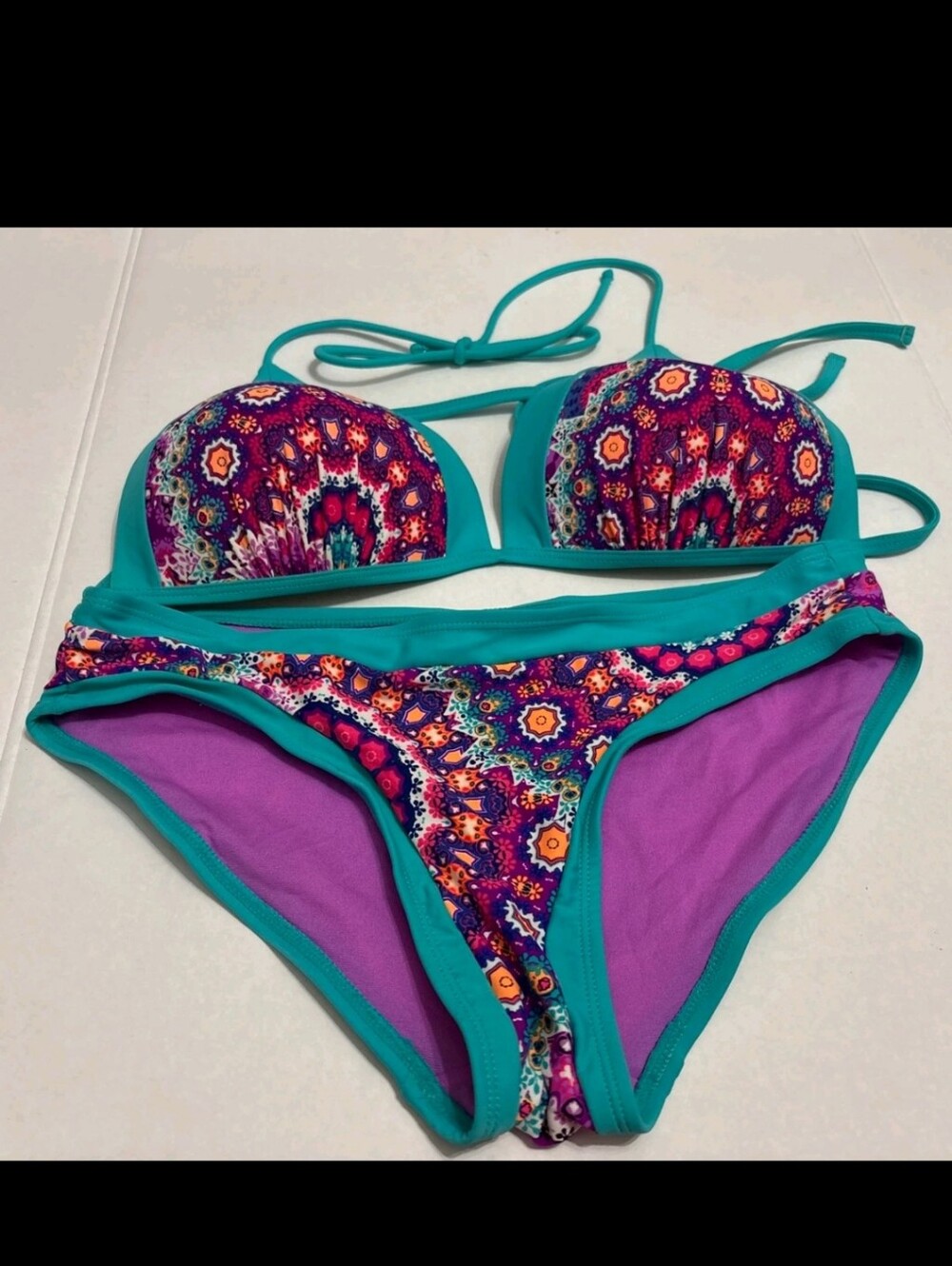 No Boundaries Bohemiam Style bikini colorful padded top 11-13 JUNIOR  XL BOTTOM